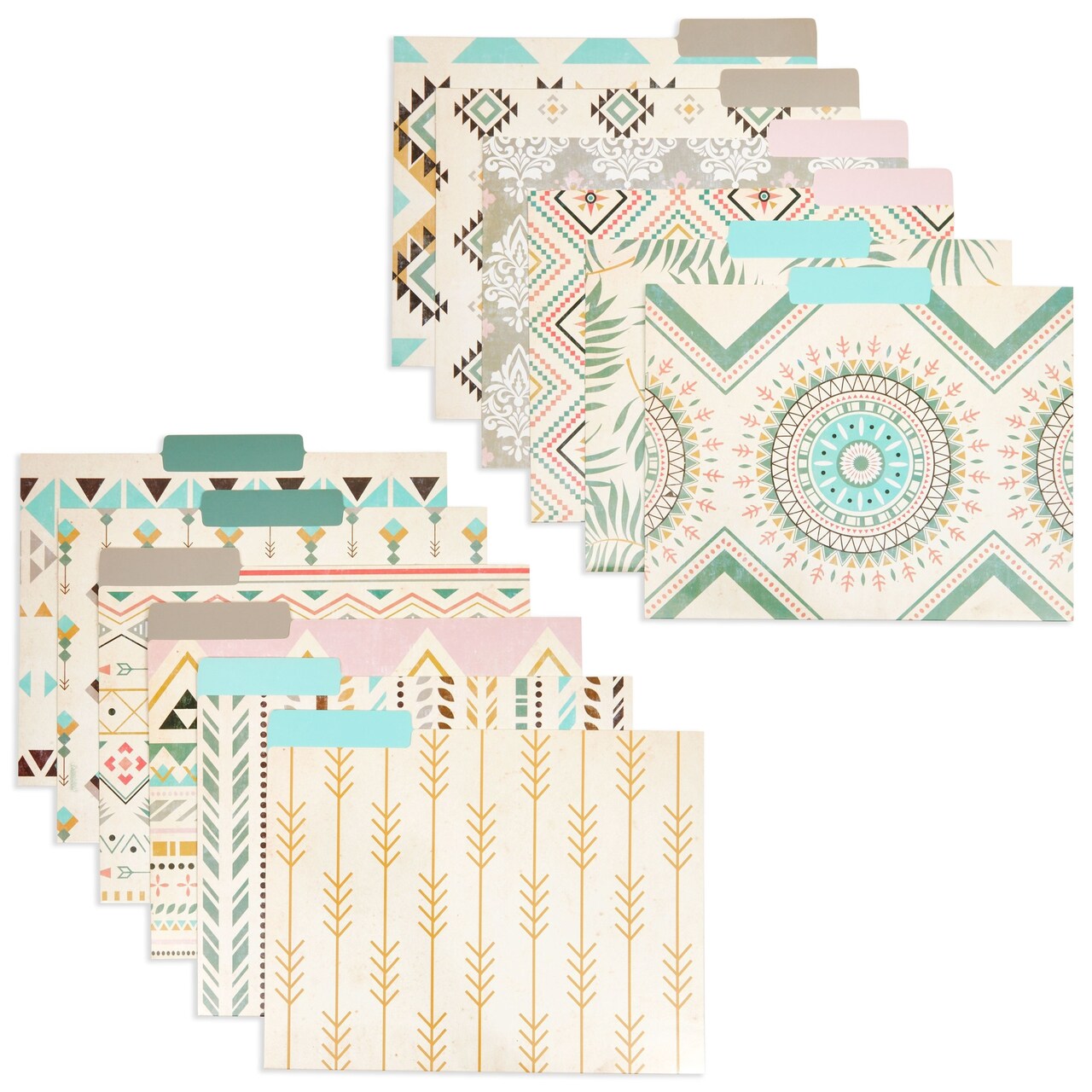 12 Pack Boho-Themed Decorative File Folders, Cute Office Supplies for Women, Letter Size, 1/3 Cut Tab (9.5 x 11.5 in)